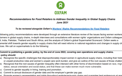 Oxfam – Recommendations for Food Retailers to Address Gender Inequality in Global Supply Chains